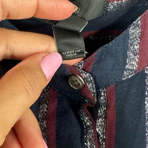 J crew metallic striped 3/4 button popover blouse size 4 - Picture 4 of 8